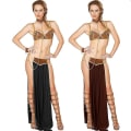 Miniatyrbilde 3 av 4: Sexy kostyme Prinsesse Leia Slave Miss Manners Uniform Karneval Cosplay Prinsesse Leia Slave Kostyme Kjole Gull BH Og Hals - ya Black L