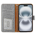 Miniatyrbild 2 av 5: Läderfodral med Litchi-struktur för iPhone 16 Plus, Plånboksdesign, RFID-blockering, Telefonskydd - Multicolor Grey