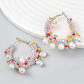 Miniatyrbillede 4 af 4: Kvinde Hoop Øreringe - Statement Drop Øreringe Boho Håndlavede Seed Bead Stud Øreringe Bohemian Perle Dangle Ørering Til Kvinder Piger