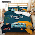 Miniatyrbild 1 av 5: v1101 Sängkläder Camper Time Tryck Sängset Campingbil Påslakan Resetema Tecknad Camping Täcke Full King För Tonåringar Vuxna 3-Delar 240x260cm 94x102in