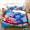 Miniatyrbild 1 av 5: v680 Sängkläder Sött Lilo och Stitch Queen King Size Sängset Tecknad Täcke Örngott Hemtextil Sängkläder 3-delars Sängset 135x200cm 53x78in