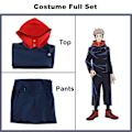 Miniatyrbillede 5 af 5: Blå Jujutsu Kaisen Yuji Itadori Cosplay Kostume Uniform Halloween Dragt XL