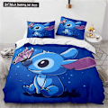 Miniatyrbild 1 av 5: v697 Sängkläder Lilo Stitch Blå Stitch Barn Påslakan Gåvor Täcke Örngott Sängkläder Set för Hem Sovrum Dekoration Full Size Queen King 3-Delar Be 135x200cm 53x78in