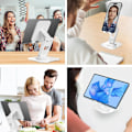 Miniatyrbild 6 av 6: 2PCS Mobiltelefonhållare, Justerbar [360° Rotation] halkfri metallbas, Fällbar & Bärbar Telefonhållare Dock (Svart-Vit)