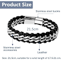 Miniatyrbillede 2 af 6: Læderarmbånd til mænd sort, klassisk håndlavet flettet sort manchet armbånd, sort manchet armbånd med rustfrit stål spænde