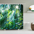 Miniatyrbillede 1 af 5: Skovgrønt bruseforhæng 180 x 200 cm bananblad bruseforhæng tropisk jungle palmeblad med 12 vandtætte polyesterkroge og skimmelresistent