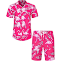 Miniatyrbild 1 av 5: Herr Hawaiian skjorta och shorts set Regular Fit kortärmad casual funky strand flamingo skjorta set M Pink