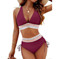 Miniatyrbild 1 av 5: Högmidjade Bikinis för Kvinnor, Tummy Control, Färgblock, Tvådelad, Snörning Red M