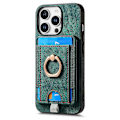 Miniatyrbillede 2 af 5: D7 Magnetisk Case til iPhone 16 Pro med Kortlomme, Ring-Stativ og PU Læder - Multicolor Green