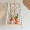 Pikkukuva 2 / 5: Boho Macrame Seinähylly Käsintehty Kudottu Tupsu Gobeliniteline Puinen Kelluva Säilytysteline H Fo (haoyi)
