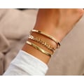 Miniatyrbilde 3 av 5: Slankekjede Armbånd for Kvinner Jenter 14K Gullbelagt Justerbar 5MM Flat Fleksibel Sildbenslenke Armbånd Sjarmerende Minimalistisk Smykker for Gave 7