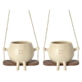 Miniatyrbillede 1 af 5: Swing Face Planter Pots, Søde Væghængte Resin Blomsterhoved Planter til Indendørs & Udendørs, Succule