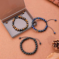 Miniatyrbild 6 av 6: Pärlarmband för män 8MM Lavasten Tigeröga Armband Justerbara Natursten Armband Handgjorda Pärlarmband