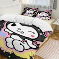 Miniatyrbild 1 av 5: v1470 Kuromi Täcke Set Tjockt Mjukt 3 Delars Sängklädesset Året Runt Täcke med 2 Örngott för Vuxna Kvinnor Flickor Tonåringar Hem Rum Inredning io1470 135x200cm 53x78in