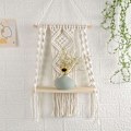 Pikkukuva 4 / 5: Boho Macrame Seinähylly Käsintehty Kudottu Tupsu Gobeliniteline Puinen Kelluva Säilytysteline H Fo (haoyi)