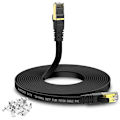 Pikkukuva 1 / 5: Cat 8 litteä Ethernet-kaapeli 10m Internet Lan-kaapeli kaapeliklipsien kanssa 40gbps 2000mhz Nopea verkkokaapeli Sstp Ethernet Cor