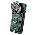Miniatyrbillede 3 af 5: D7 Magnetisk Case til iPhone 16 Pro med Kortlomme, Ring-Stativ og PU Læder - Multicolor Green