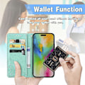 Miniatyrbillede 4 af 5: Til iPhone 16 Pro Max Wallet Case Mandala Blomst Læder Telefon Cover Stativ Vis - Multicolor Green