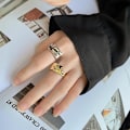 Miniatyrbillede 3 af 5: Unik uregelmæssig bred statement ring til kvinder piger minimalistisk geometrisk justerbar stablet åbne fingerringe evighedsløftebånd