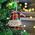 Miniatyrbillede 4 af 5: Julepynt Træpynt, 8 stk. Rød Sort Buffalo Check Plaid Syning Burlap Hængende Ornamenter, Træ Kugle Klokke Strømpeformet Hængende De