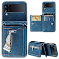 Miniatyrbild 1 av 5: För Samsung Galaxy Z Flip4 5g Fodral Kortfodral PU Läder Stativ Telefonfodral Med Handrem Blue