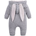 Miniatyrbild 3 av 5: Unisex bomullsspädbarns baby sparkdräkter långärmade kaninöron dragkedja kaninpyjamas för 0-18 månader bebisar 80 Gray