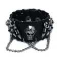 Miniatyrbillede 1 af 5: Sort Mænds Gothic PU Læder Skull Kæde Armbånd Armbånd Til Mænd-haoyi