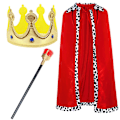 Pikkukuva 2 / 5: Halloween-juhlan Cosplay-kuningaspuvut lapsille, viitta, kaapu, kruunu ja septeri -setti, asut, lahjat Red 90cm