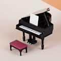 Pikkukuva 1 / 3: 1:12 Nukenukkekotivaruste - Mini Musta Puinen Suuri Piano Jakkaralla