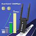 Pikkukuva 3 / 5: 1300M Dual-Band USB 3.0 WiFi -sovitin Bluetooth 5.0 Dongle Vastaanotin Lähetin 2.4GHz/5GHz 802.11b/n/g/ac Langaton Verkkokortti PC/Kannettavalle