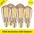 Miniatyrbilde 1 av 4: 6 stk. Vintage Retro St64 E27 Edison Pærer 40w Filament Lyspære Varm Hvit