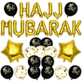 Pikkukuva 1 / 2: HAJJ MUBARAK Kirjain Latex Ilmapallot Koristeellinen Juhlava Tausta Asettelu Ilmapallosetti Eid Al-Fitrille (Musta ja Kulta)