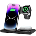 Miniatyrbild 1 av 4: Trådlös Laddstation Multi-Enhet: 3 i 1 Snabb Multi Laddare Ställ för Apple Produkter iPhone 14 13 12 11 Pro Max XS XR X 8 Plus Svart