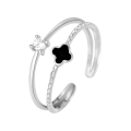 Miniatyrbild 1 av 5: S925 sterling silver ring med fyrklöver och liten diamant, öppen ring