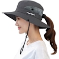 Pikkukuva 1 / 7: Naisten Poninhäntä Auringonhattu UV-Suojaus Taitettava Verkko Leveä Reuna Ranta Kalastushattu Solid color adult—dark gray