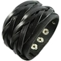 Miniatyrbild 1 av 5: Fashion Punk Justerbart Läder Armband Manschett Armband - Perfekt för Män, Kvinnor, Tonåringar, Pojkar, Flickor (Svart)