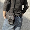 Miniatyrbild 8 av 8: Mobiltelefon axelväska läder svart, herr mobiltelefon midjeväska med klämma, smartphone axelhölster läder crossbody