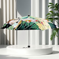 Miniatyrbillede 4 af 4: Dames Mode Kunst Paraply 3 Foldbar Vandrestol Paraply Unik Rejse Paraply Robust Vindtæt Anti-UV Solbeskyttelse Paraply