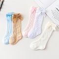 Miniatyrbillede 2 af 7: Baby Piger Knæhøje Strømper Bomuld Knittet Spansk Sløjfe Strømper 3-12 Months