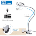 Miniatyrbillede 5 af 6: Skrivebordslampe Klips-På Lys, 3 Lystilstande 11 Dæmpbar Lysstyrke Øjenvenlig Bog Justerbar til Læsning Studerende Arbejde Silver