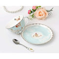 Miniatyrbilde 3 av 3: Fine Bone China Tekopp og Underkopp, Pastell Blå Blomsterdesign Kaffe Kanne Tekoppsett Med Gaveeske For Kvinner Mamma, 7 Unse