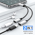 Miniatyrbilde 2 av 5: USB-C Splitter med PD 60W Rask Lading og Dataoverføring (Støtter digitale hodetelefoner, IKKE for skjerm), USB-C til USB-C Hunnadapter