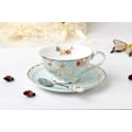 Miniatyrbilde 1 av 3: Fine Bone China Tekopp og Underkopp, Pastell Blå Blomsterdesign Kaffe Kanne Tekoppsett Med Gaveeske For Kvinner Mamma, 7 Unse