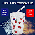 Miniatyrbilde 6 av 7: Glasskrus med sugerør og lokk, 300ml drikkekopp glass vannflaske gjenbrukbar drikkevannsglasskopp for kald drikke kaffe