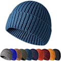 Miniatyrbillede 1 af 5: Vinter Beanie Hat, Unisex Strækbar Blød Cuffed Skullcap, Termisk Stribet Rulbar Kant Vinter Hat, Cymbidium