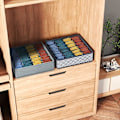 Miniatyrbillede 7 af 8: 2 stk Skuffeorganisatorer 24 Rum Sok Organiser Foldbar Undertøjs Skuffe Organiser Stof Skuffedeler Garderobe Opbevaring