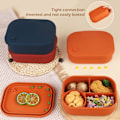 Miniatyrbillede 4 af 8: Bento Lunchboks, Silikon Madopbevaringsbeholder til Børn og Voksne, 4 Rum Lunchboks, Mikrobølgeovn Opvaskemaskine Orange