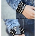 Miniatyrbillede 3 af 5: Punk Rock Nitter Multi-Lag  Cirkel Stud Kæde Læder Armbånd