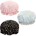 Miniatyrbilde 1 av 5: 3 stk Dusjhette, Gjenbrukbar Dobbellags Badehette, med Elastisk Bånd Dusjhette for Kvinner Langt Krøllete Hår, for Kvinner Jenter Damer Spa Salong (Polka Dot)