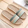 Miniatyrbillede 2 af 4: Dames Sliders Åbne Tå Slippers Sommer Hør Regnbue Bred Pasform Slides Sandaler Linned Slip On Hus Bambus Slippers Sko 4.5